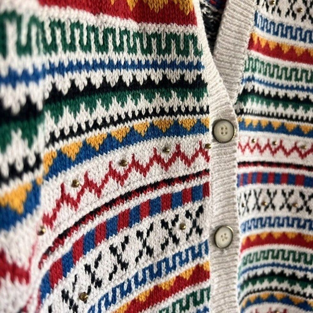 LizSport Vintage Fair Isle Oversized Cottagecore Cardigan Sweater Grandma Small - Picture 7 of 11